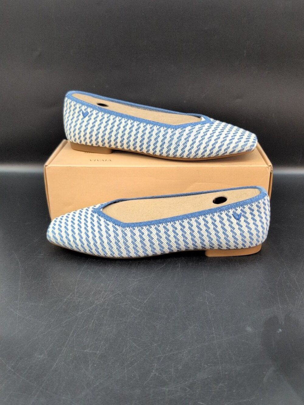 VIVAIA Margot 2.0 Square Toe V Cut Women's Flats Pump EU 43 Denim Stripe